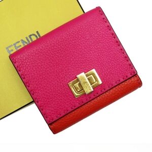 Fendi Pink Leather Tri-fold Peek-a-boo Wallet with Gold Clasp